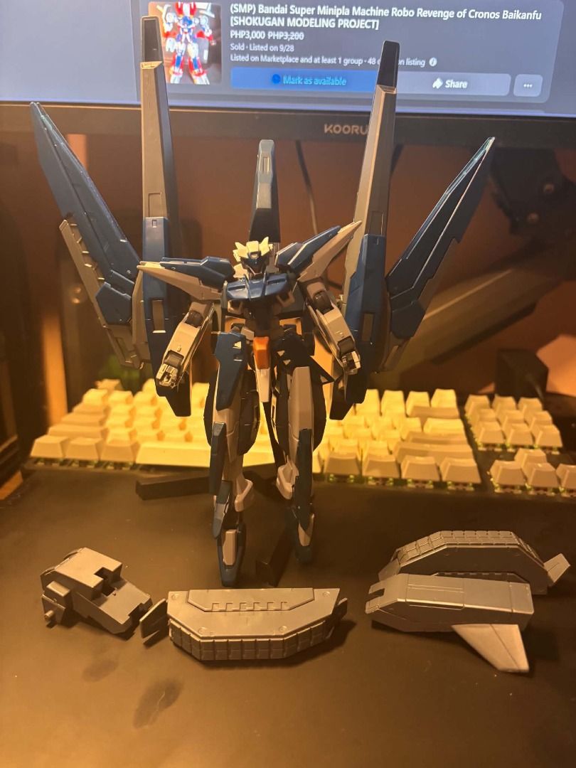 Bandai Gundam model kits action figures bundle Assorted WSIWYG (Category: Gundam & Model Kits) located in Taguig. Submitted by livehorse.8cf1df (Listing ID 1468954017, Image 3). Description: - Set of fully assembled and painted Bandai mecha action figures - Includes green, blue, and custom multi-colored robot models - Comes with display stands for easy setup - Includes extra armor parts and weapons as seen in photos - Ideal for custom displays or