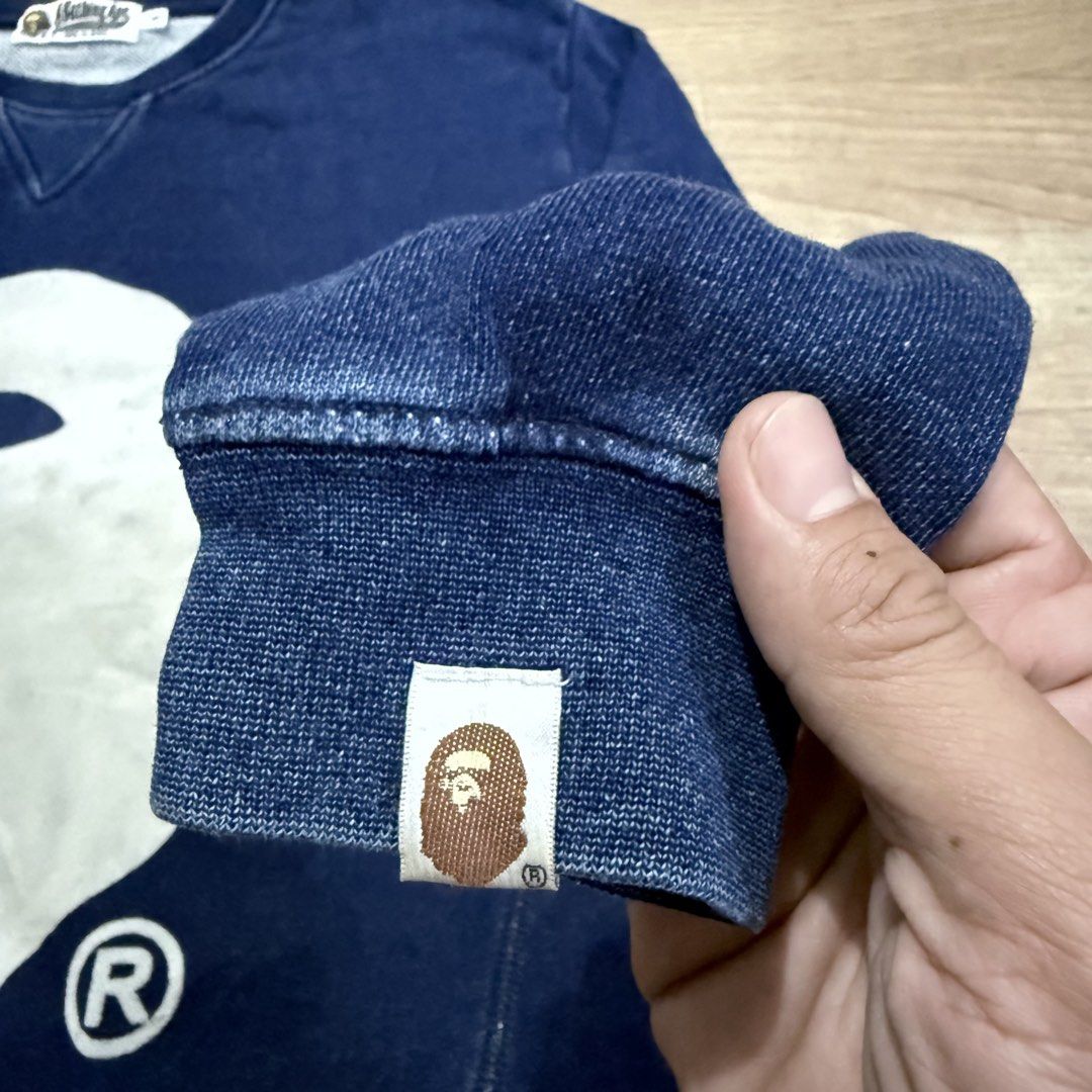 Bape Indigo Crewneck Sweatshirt (Category: Luxury Apparel) located in Imus. Submitted by casterhitz (Listing ID 1468932412, Image 3). Description: Small 20x26 No issue Excellent condition .