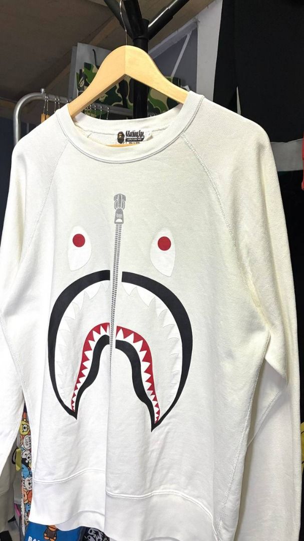 Bape Shark Long Sleeve (Category: Coats, Jackets and Outerwear) located in Palayan City. Submitted by goodcatch_store (Listing ID 1469138500, Image 3). Description: Bape Shark Long Sleeve with WGM Carpet Letter On Back W - 22.5 L - 28 Asnew Condition ColorRate - 9.7/10.