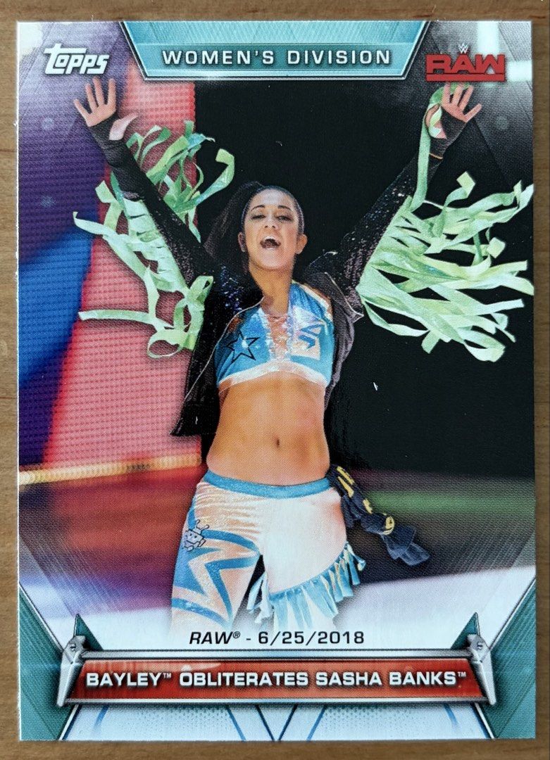 Bayley | WWE Cards ~ Topps '19 (76) (Category: Raw Singles) located in Makati City. Submitted by cardlab (Listing ID 1469030232, Image 1). Description: Items are 💯 authentic/original/legit. About The Card: • 2019 Topps • Card No. 76 FOR: • Cards ₱99 and below with Card Sleeves • Cards ₱100 and up with Used Toploader • ₱10 for Bnew Tops Packaging (If Shipping): ✔️ Plastic cover ✔️ Cardboard ✔️ Bubble wrap NOTE: • Cards are raw • Cards may have mi