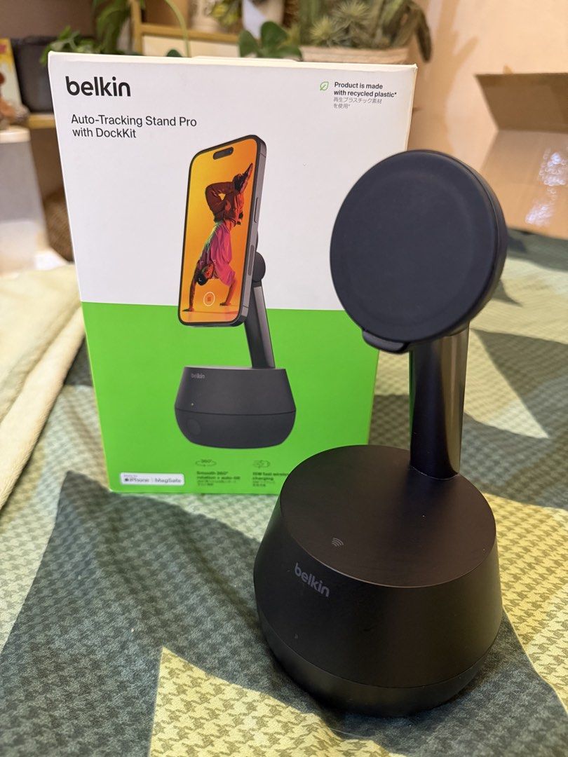 Belkin Auto Tracking Stand Pro (Category: Mounts & Holders) located in Quezon City. Submitted by law.1789 (Listing ID 1469101444, Image 1). Description: SRP - 9900 Sale Price - 3490 - Brand: Belkin - Model: Auto-Tracking Stand Pro with DockKit - Color: Black - Condition: Brand new in box - Smooth 360° rotation and auto-tracking - Compatible with MagSafe and iPhone - 15W fast wireless charging capability - Eco-friendly design made with recycled pl
