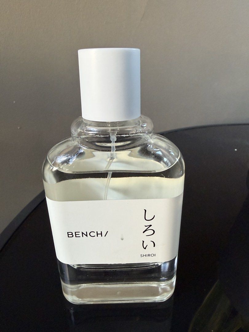 Bench Shiroi White EDT 100ml Perfume (Category: Fragrance & Deodorants) located in Cavite. Submitted by jazz.shop (Listing ID 1469022529, Image 1). Description: - Authentic Bench Shiroi White Eau de Toilette fragrance - Generous 3.4 fl oz / 100 ml glass bottle with white cap - Unique double-sided label featuring Japanese characters and Daniel Padilla branding - Nearly full, clear liquid level - Great daily scent at a budget-friendly price.