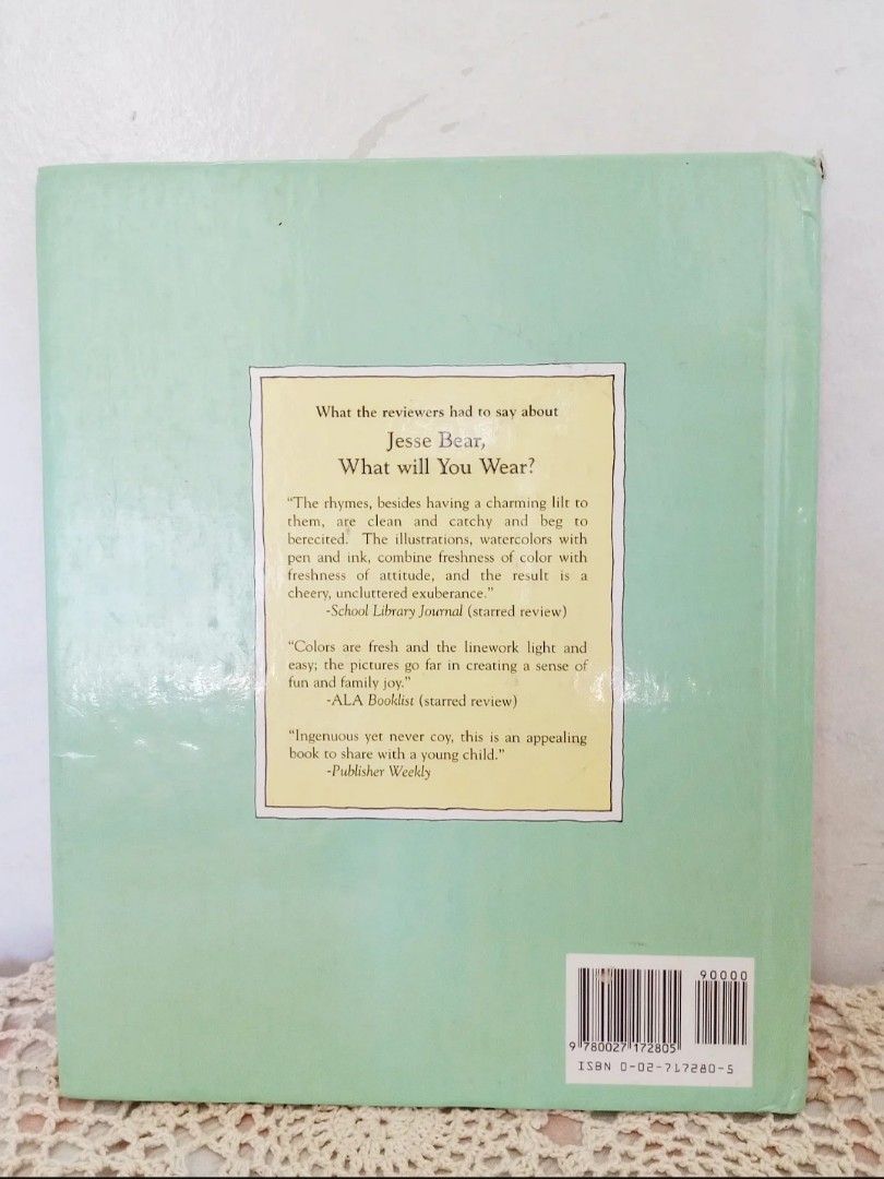 Better not get wet, Jesse Bear (Category: Children's Books) located in Balanga. Submitted by marae_c (Listing ID 1469160383, Image 2). Description: In good used condition. Has water marks sa pages medyo wavy but all texts are good. has few storage stains but readable condition . Very cutesy illustrations Decluttering some my little ones books. Need space and extra funds. Selling low due to flaws..