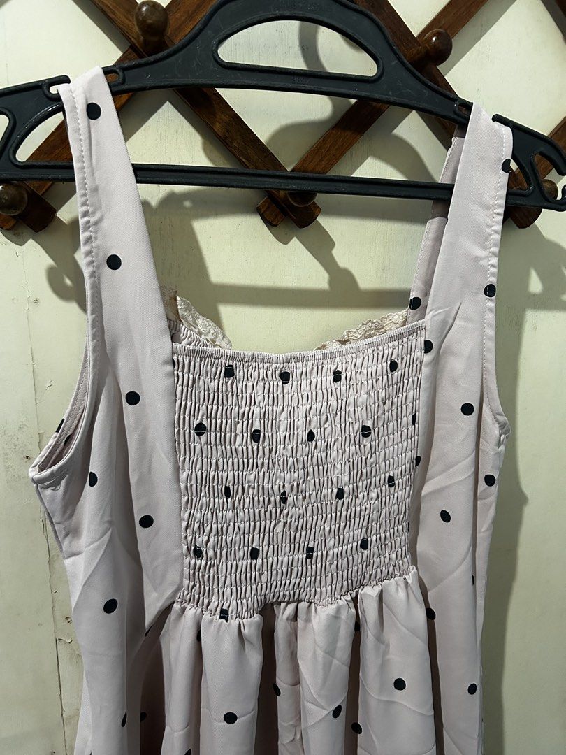 BKK Polka Dress (Category: Dresses) located in Asingan. Submitted by prelovedbykimmy_ (Listing ID 1468979656, Image 3). Description: • pink color • s-l fit • smocking at the back • brand new with tag.
