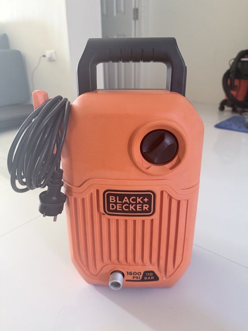 Black & Decker BEPW1600 High Pressure Washer (Category: Cleaning Tools & Supplies) located in Manila. Submitted by erin_closet (Listing ID 1468987431, Image 1). Description: - Brand: Black & Decker BEPW1600 High Pressure Washer - Power & Performance: 1300W motor delivering 1600 PSI and 110 BAR - Condition: Slightly used - Included Accessories: Spray gun wand, high pressure hose, soap dispenser bottle, and water inlet connector - Ideal For: Washin