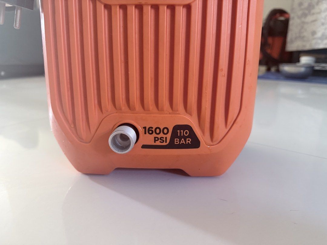 Black & Decker BEPW1600 High Pressure Washer (Category: Cleaning Tools & Supplies) located in Manila. Submitted by erin_closet (Listing ID 1468987431, Image 2). Description: - Brand: Black & Decker BEPW1600 High Pressure Washer - Power & Performance: 1300W motor delivering 1600 PSI and 110 BAR - Condition: Slightly used - Included Accessories: Spray gun wand, high pressure hose, soap dispenser bottle, and water inlet connector - Ideal For: Washin