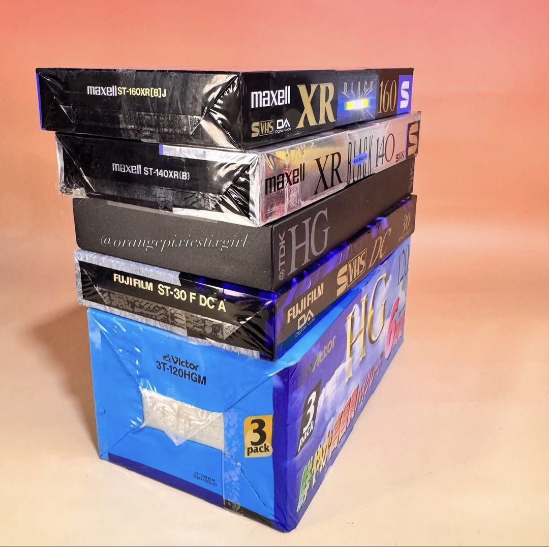 Blank VHS & S-VHS Video Cassette Tapes Sealed (Category: CDs & DVDs) located in Bulacan. Submitted by orangepixiestixgirl (Listing ID 1468966471, Image 2). Description: ‼️message me on ig, @orangepixiestixgirl for inquiries and transactions‼️ ‼️CAN’T REPLY HERE‼️ Blank VHS & S-VHS Video Cassette Tapes Sealed —Maxell XR Black 160 S-VHS (Super VHS / Digital Audio, SVHS DA) —Maxell XR Black 140 S-VHS (Black Magnetite, SVHS) —TDK HG 120 (High Grade, 