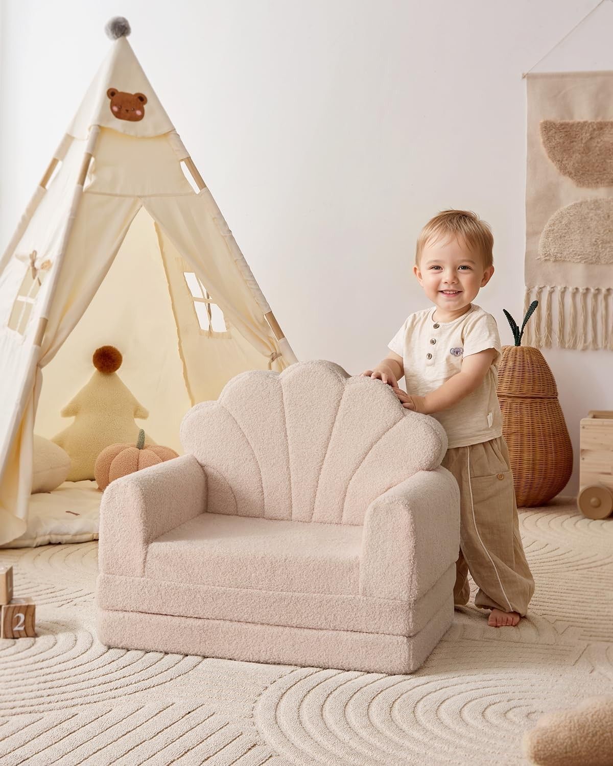 Blissful Diary Folding Kids Sofa, 2 in 1 Kids Sofa Chair, Beige Coating ...