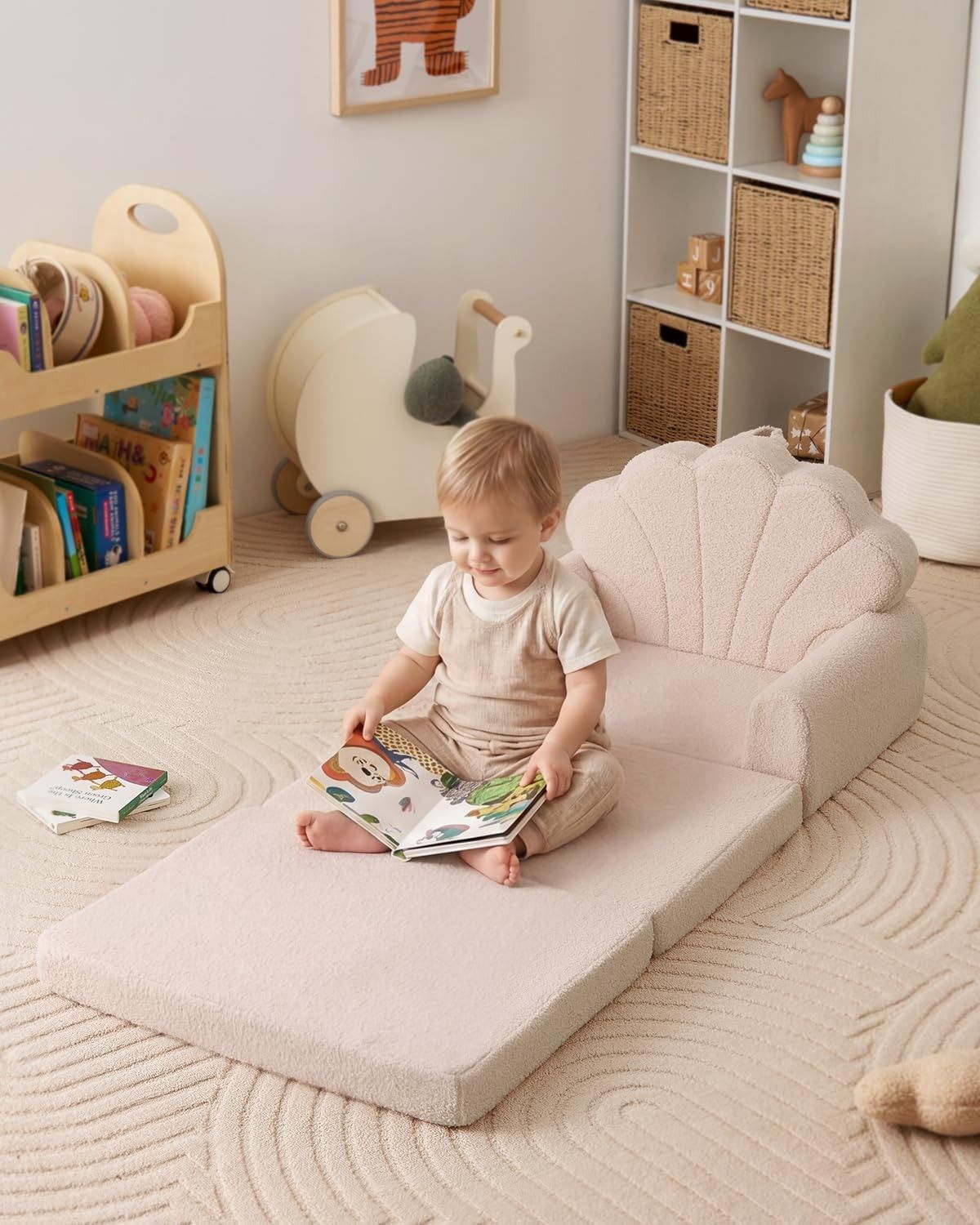 Blissful Diary Folding Kids Sofa, 2 in 1 Kids Sofa Chair, Beige Coating ...
