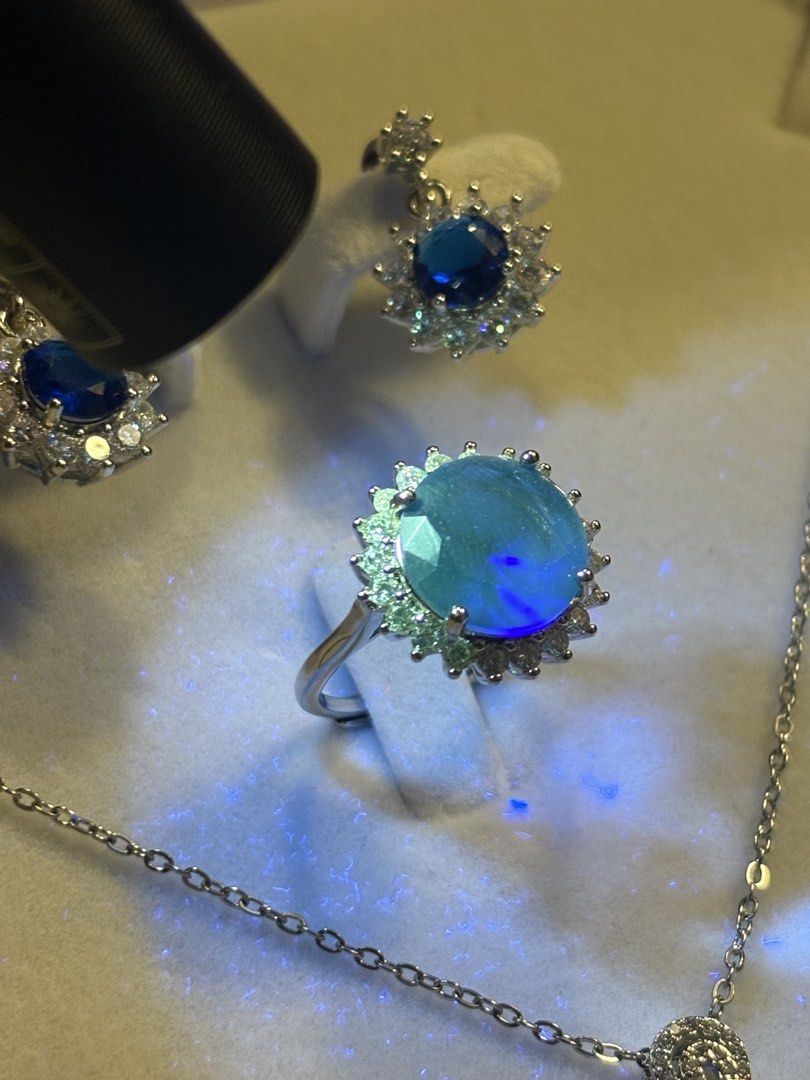💙blue sapphire set earrings, ring & necklace (Category: Necklaces) located in Davao. Submitted by ememlou17 (Listing ID 1469066329, Image 3). Description: 💙blue sapphire set earrings, ring & necklace gemstone. Size 16-18inches chain Ring size 7 adjustable Markings pt950 Rodium/ Platinum over copper based metal Tarnish resistant with extra care Message me directly📩.