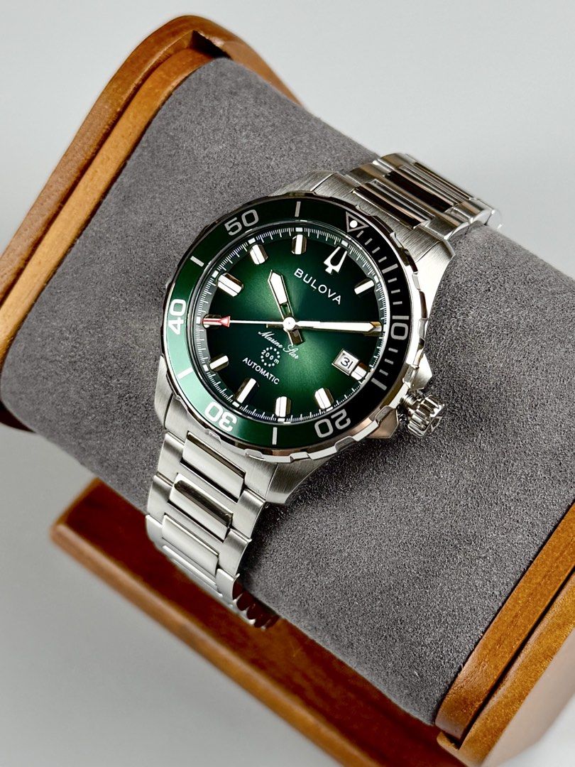 BNIB Bulova “Marine Star 41 - Green” Automatic Diver (Category: Men's Watches) located in Quezon City. Submitted by fluxcapacitorjp (Listing ID 1468955388, Image 3). Description: BNIB Bulova “Marine Star 41 - Green” Automatic Diver - Brand new. - Complete with e-guarantee. - 41mm case diameter. - Sapphire crystal with AR coating. - Green rotating bezel. - Stainless steel case. - Stainless steel bracelet. - Sunburst green dial. - Luminous hands an
