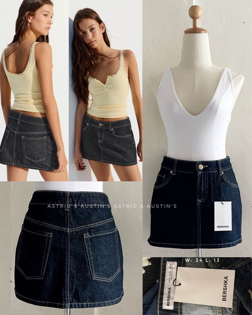 BNWT BERSHKA mini denim skirt (Category: Skirts) located in Dasmarinas. Submitted by allisongrey1323 (Listing ID 1468949382, Image 1). Description: BNWT BERSHKA mini denim skirt EUR38 (w: 34 l: 13) EUR44 (w: 39-40 l: 14) orig price: 2,295 price: 1,100.