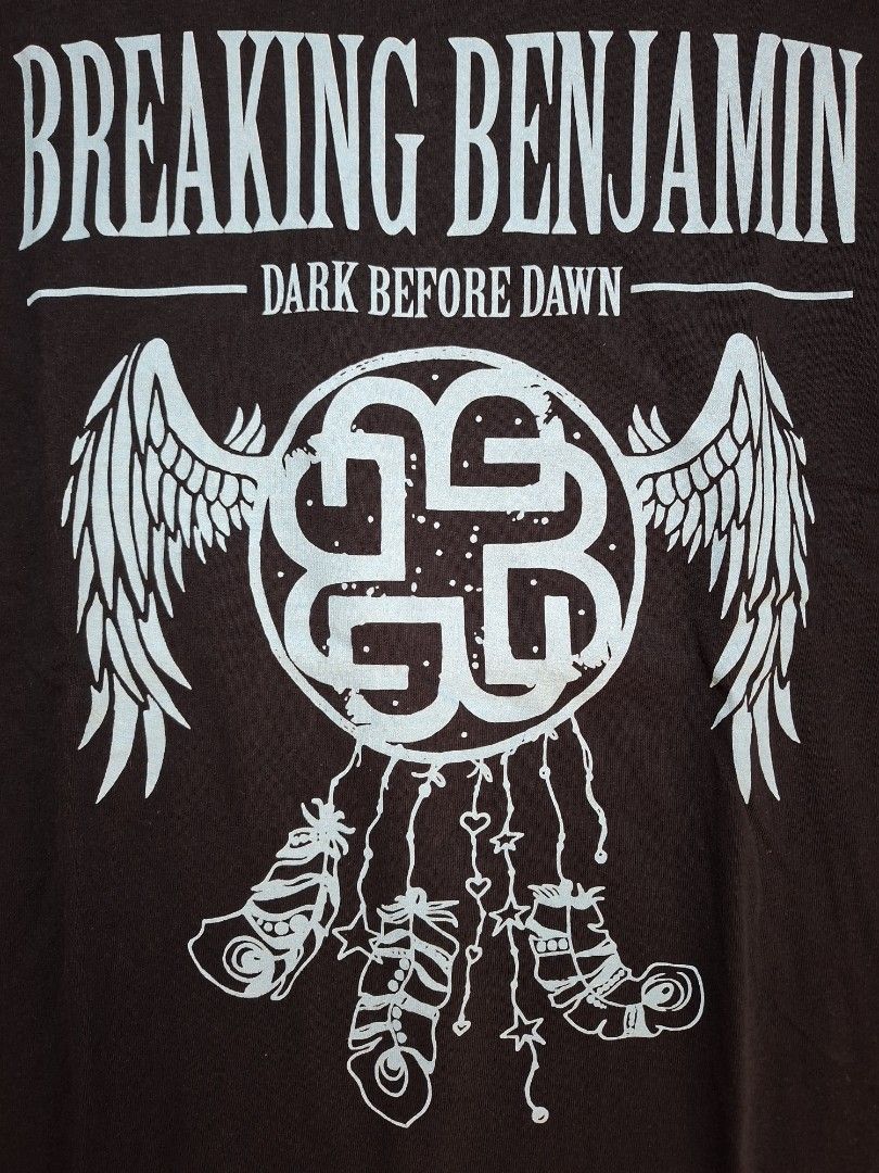 Breaking Benjamin Dark Before Dawn Long Sleeve Shirt (Category: Tshirts & Polo Shirts ) located in Baguio. Submitted by restyrille77846 (Listing ID 1469019218, Image 2). Description: - Band/Album: Breaking Benjamin - Dark Before Dawn - Color: Black - Size: Large (Gildan tag) - Material: 100% Cotton - Design: Front graphic print featuring wings and a dreamcatcher - Condition: Great piece for fans and collectors.
