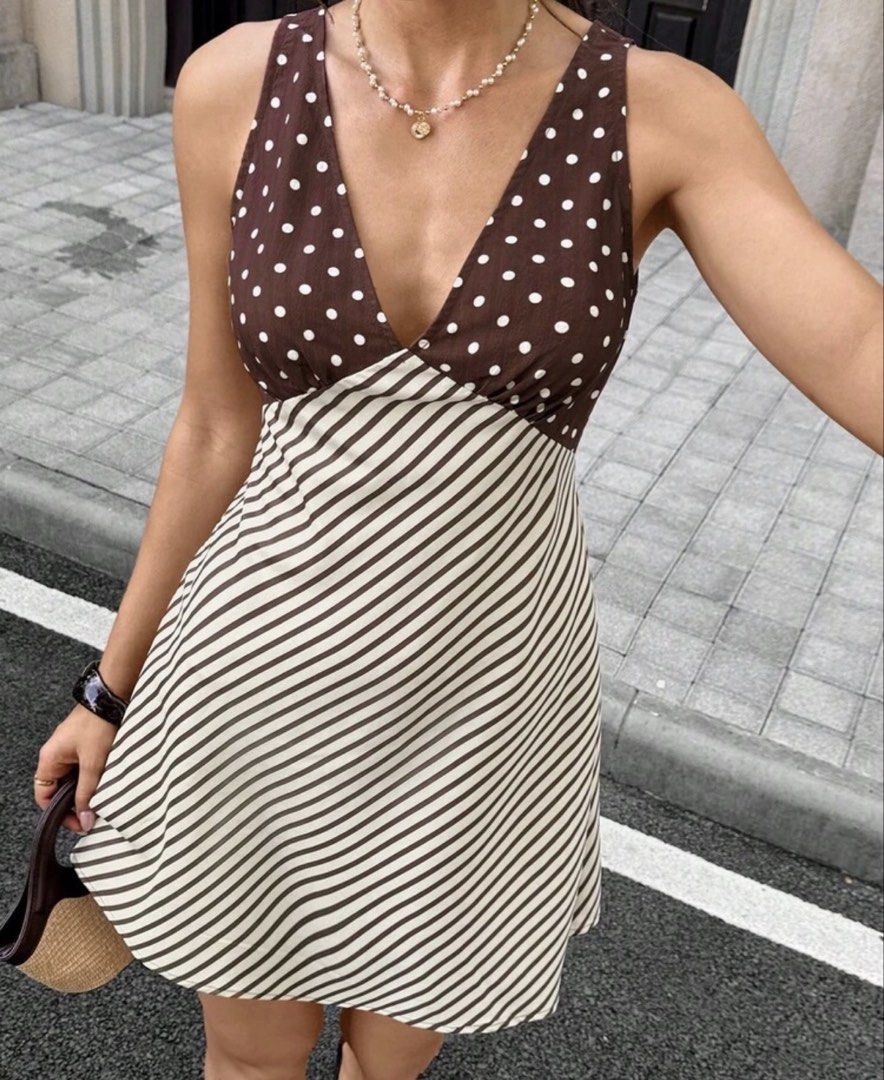 brown polka dot & stripes dress (Category: Dresses) located in Manila. Submitted by celestegawat4 (Listing ID 1469001515, Image 1). Description: .