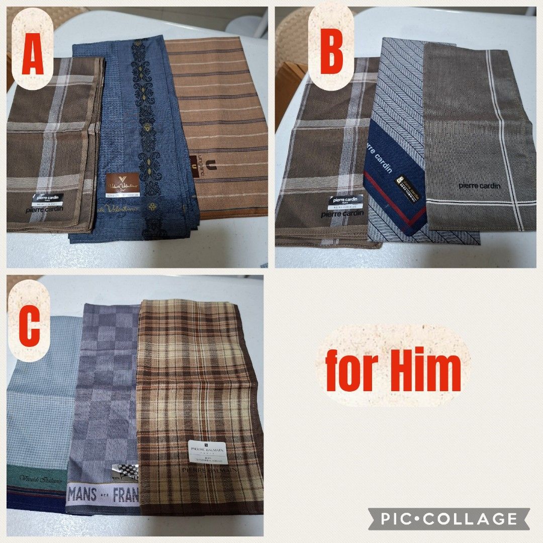 BUNDLE HANKIES FOR HIM AND FOR HER (Category: Face Care) located in Las Pinas. Submitted by annachiaonair2037 (Listing ID 1468973708, Image 1). Description: BUNDLE HANKIES FOR HIM ❌️❌️ FOR HER (SOLD) FROM JAPAN BRANDED marie claire pierre cardin mario valentino bawal interchange as is bundle.