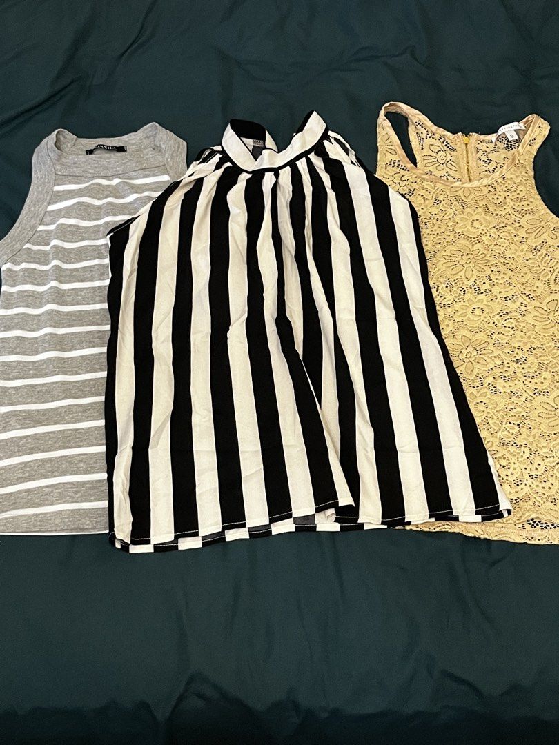 (BUNDLE) Top (Category: Sleeveless) located in Quezon City. Submitted by declutteringbyjam (Listing ID 1468960742, Image 1). Description: - preloved - small - bundle for 320 - 150 each - additional for sf.
