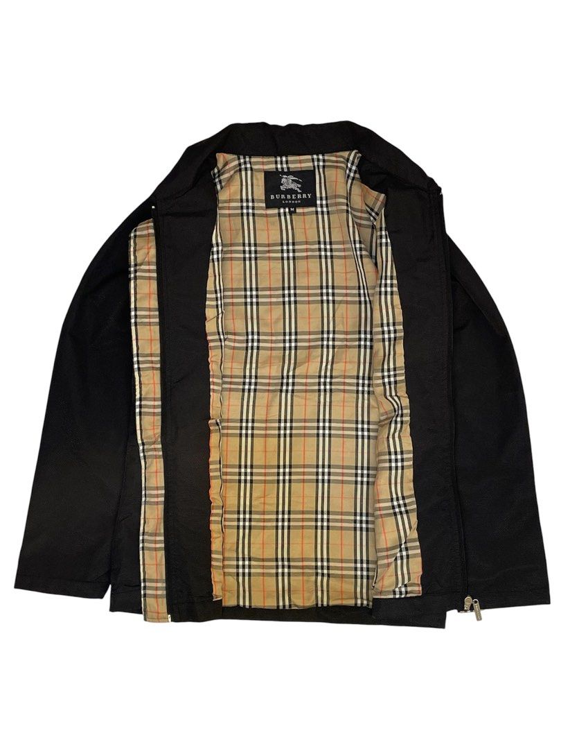 BURBERRY LONDON HARRINGTON PLAID BLACK JACKET (Category: Luxury Apparel) located in Pasay City. Submitted by digital_wardrobe.ph (Listing ID 1468955352, Image 2). Description: BURBERRY LONDON HARRINGTON PLAID BLACK JACKET details size: small - medium width: 19.5 length: 27 price: 2k location: pasay city.