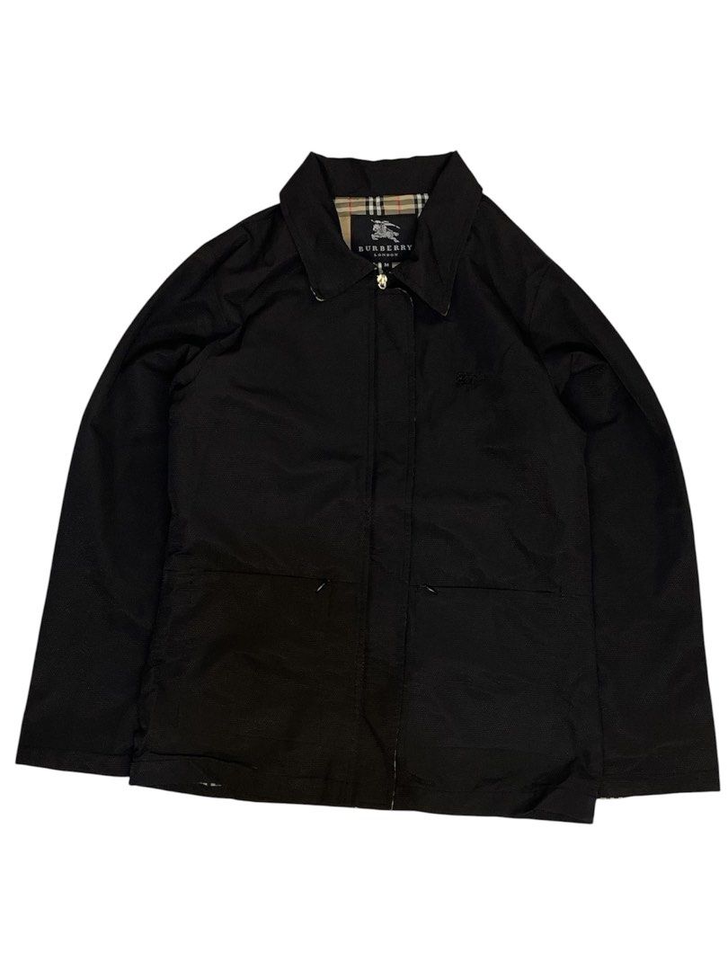 BURBERRY LONDON HARRINGTON PLAID BLACK JACKET (Category: Luxury Apparel) located in Pasay City. Submitted by digital_wardrobe.ph (Listing ID 1468955352, Image 1). Description: BURBERRY LONDON HARRINGTON PLAID BLACK JACKET details size: small - medium width: 19.5 length: 27 price: 2k location: pasay city.