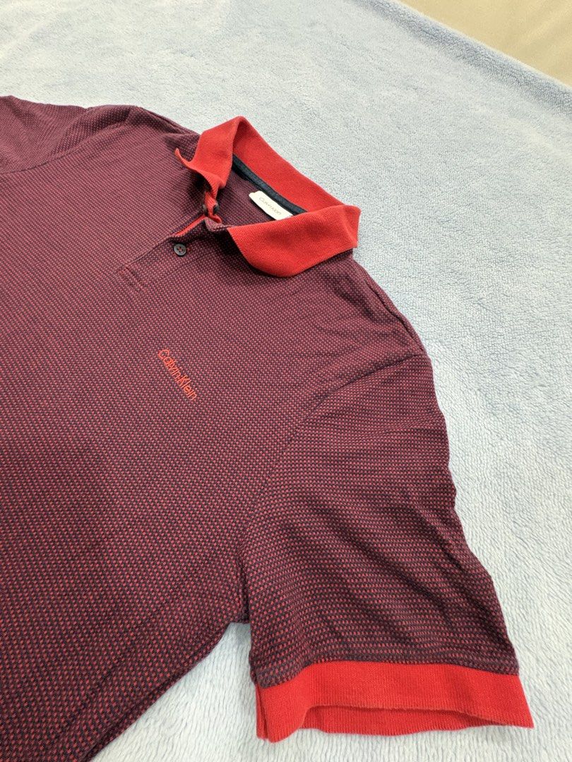 Calvin Klein Polo — Vintage Drip! (Category: Tshirts & Polo Shirts ) located in Alburquerque. Submitted by ukay_ni_edgar (Listing ID 1469019862, Image 3). Description: Burgundy tones, bold red accents, and clean CK style. 🔥.