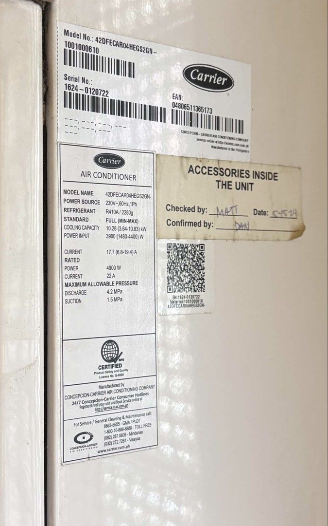 CARRIERI 3 Tons (Category: Air Conditioning and Heating) located in Manila. Submitted by geebalhon (Listing ID 1468991962, Image 2). Description: FOR SALE! AYOS NA AYOS, HINDI SIRA!!! 60k 3 tons (Carrier brand) with remote Inverter orig price nabili namin 110K bnew po namin binili RFS: bibili ng split type di po ako buy n sell personal use po namin ung AC molino 3,Bacoor 3 tons is good for big spaces ( 100 sqm to 180 sqm).