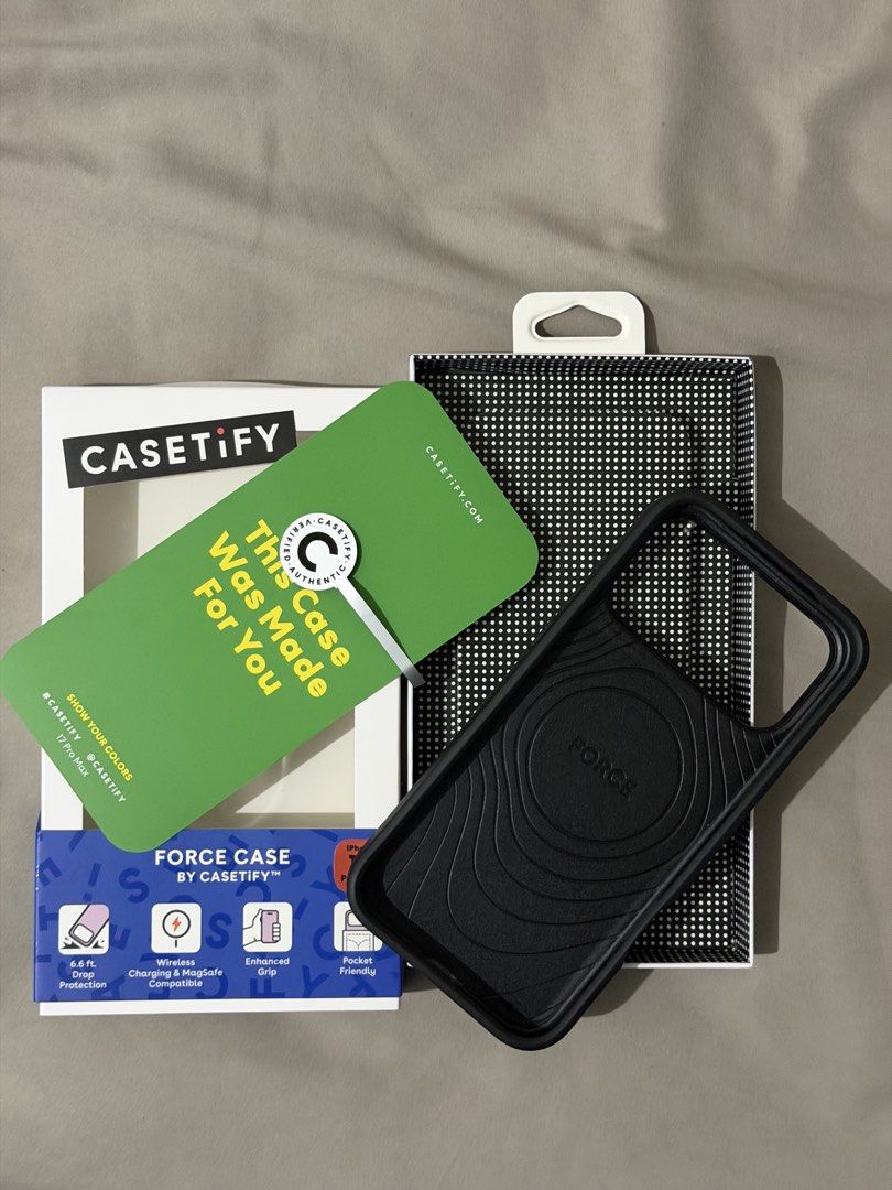 Casetify Force Case [Black] - Iphone 17 | 18 Pro Max (Category: Cases & Sleeves) located in Makati City. Submitted by joelwilliamv (Listing ID 1469028435, Image 3). Description: - Brand: Casetify (Force Case) - Color: Black - Compatibility: iPhone 17 / 18 Pro Max - Condition: Brand new in original box - 6.6 ft. drop protection for ultimate safety - Wireless charging & MagSafe compatible with external magnetic ring - Textured side panels for an en