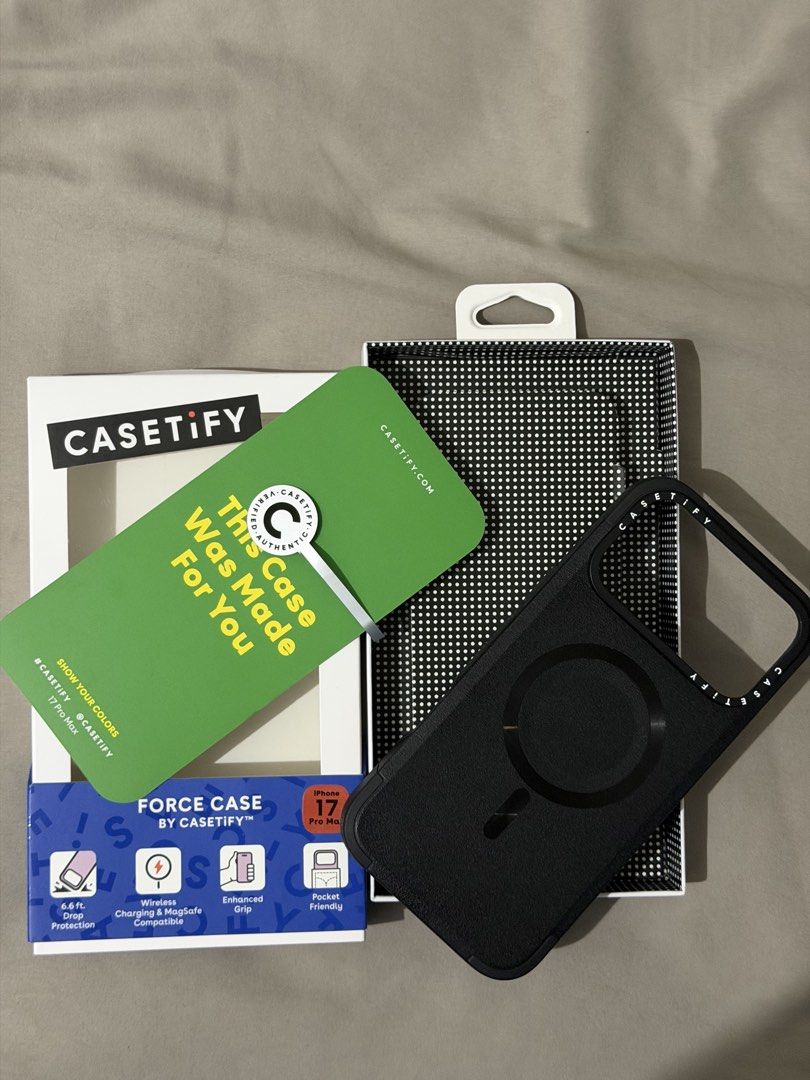 Casetify Force Case [Black] - Iphone 17 | 18 Pro Max (Category: Cases & Sleeves) located in Makati City. Submitted by joelwilliamv (Listing ID 1469028435, Image 2). Description: - Brand: Casetify (Force Case) - Color: Black - Compatibility: iPhone 17 / 18 Pro Max - Condition: Brand new in original box - 6.6 ft. drop protection for ultimate safety - Wireless charging & MagSafe compatible with external magnetic ring - Textured side panels for an en