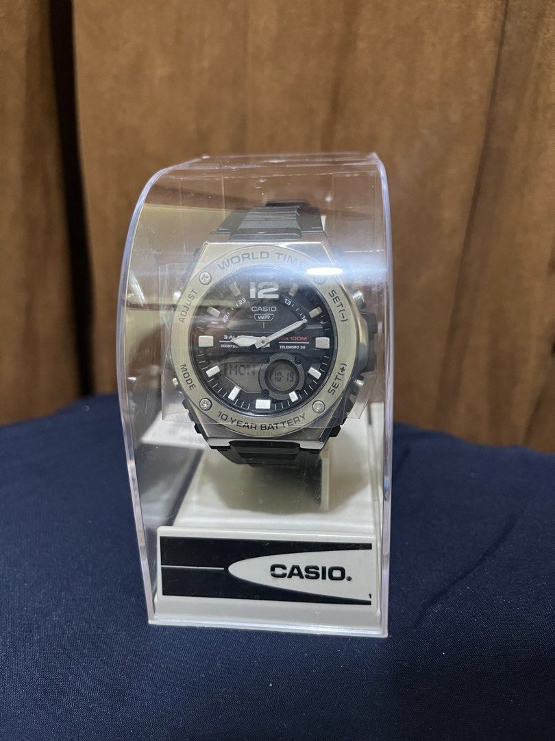Casio MWQ-100-1AV World Time Watch (Category: Men's Watches) located in San Fernando. Submitted by valcagas (Listing ID 1469067268, Image 1). Description: - Brand: Casio MWQ-100-1AV Analog-Digital Watch - Condition: Brand new, stored in clear plastic display packaging - Battery Life: Massive 10-year battery - Water Resistance: Up to 100 meters - Key Features: World time and 3 convenient alarms - Materials: Stainless steel/resin case with a comfor