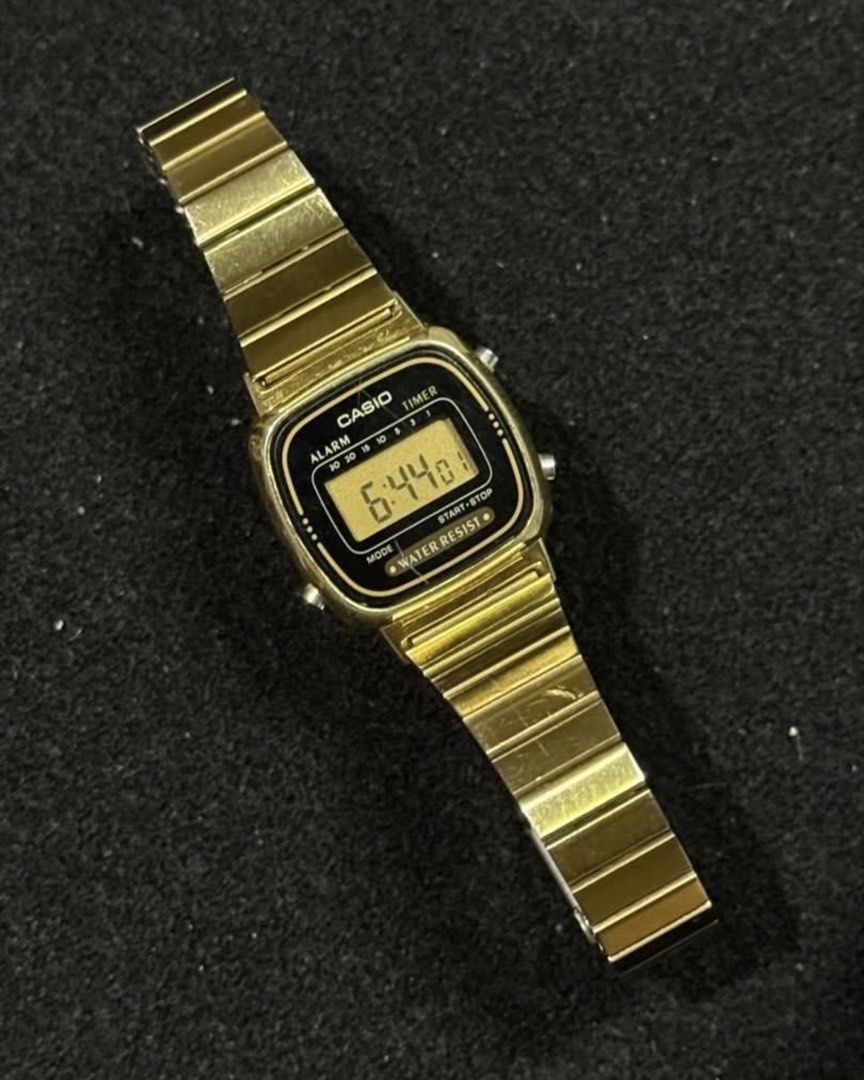 Casio Vintage Gold Digital Watch (Category: Women's Watches) located in Quezon City. Submitted by itsbiancag (Listing ID 1469085921, Image 3). Description: - Gold Tone Stainless Steel Band - Adjustable Clasp - Has scratches and discoloration but unnoticeable and still in nice and working condition! - Just replaced with original batteries.