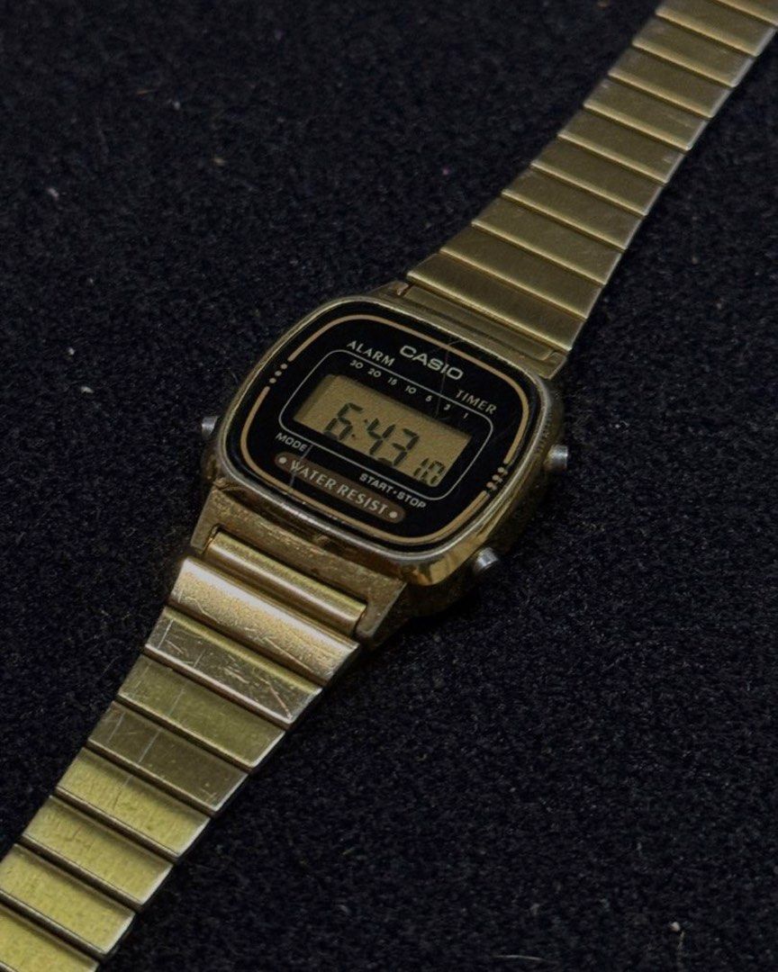 Casio Vintage Gold Digital Watch (Category: Women's Watches) located in Quezon City. Submitted by itsbiancag (Listing ID 1469085921, Image 1). Description: - Gold Tone Stainless Steel Band - Adjustable Clasp - Has scratches and discoloration but unnoticeable and still in nice and working condition! - Just replaced with original batteries.