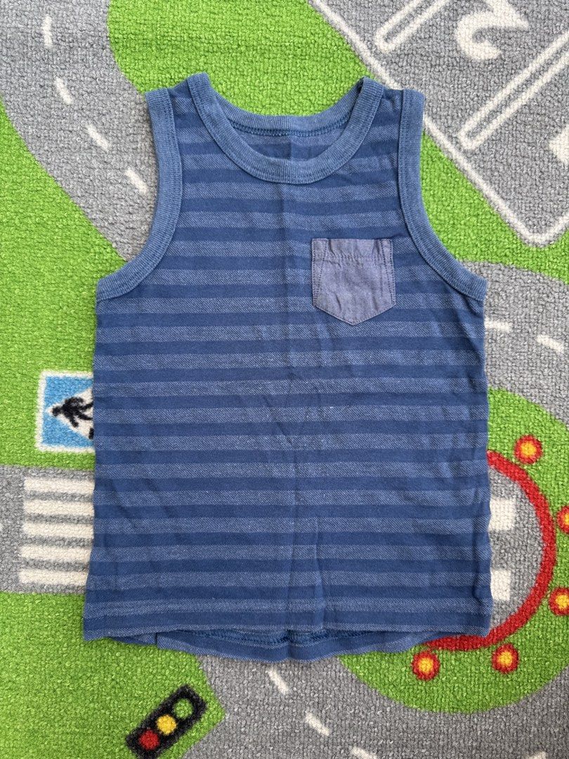 Cat & Jack Blue Striped Tank Top with Chest Pocket Sando (Category: Babies & Kids Fashion) located in Rizal. Submitted by preloovved (Listing ID 1469062425, Image 1). Description: Comfortable blue striped tank top for kids, featuring soft ribbed trim, a cute mini denim pocket, and an easy casual fit for everyday wear. Preloved, 18mos Meet-up only in GB1 San Mateo, Rizal Shipping fee c/o buyer. Tres Marias or J&T express Payment to be sent to me v