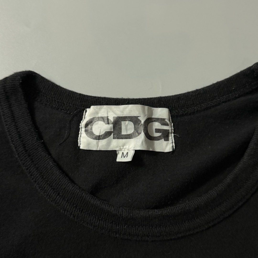CDG SIDE SCRIPT TEE (Category: Shirts) located in Dagupan City. Submitted by dgp.plvg (Listing ID 1468953158, Image 3). Description: CDG SIDE SCRIPT TEE Size: Medium Width: 21” Length: 28” Condition: Excellent Issues: none. Mine: ₱2,000.