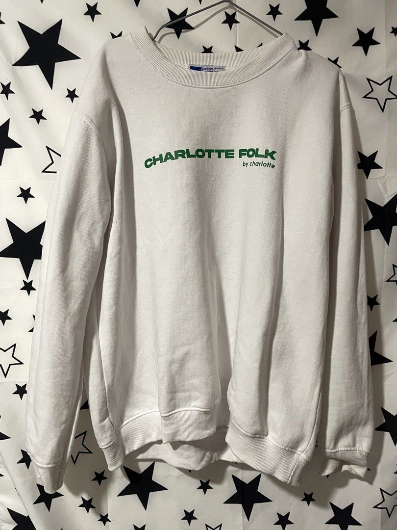 Charlotte Folk Visual Empire White Green Sweatshirt (Category: Coats, Jackets and Outerwear) located in Mariveles. Submitted by nahtmystyle (Listing ID 1468958670, Image 1). Description: size: xl loc: bataan mop: gcash mod: flash express .