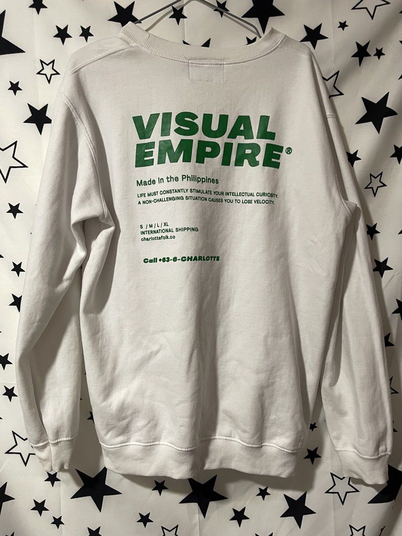 Charlotte Folk Visual Empire White Green Sweatshirt (Category: Coats, Jackets and Outerwear) located in Mariveles. Submitted by nahtmystyle (Listing ID 1468958670, Image 2). Description: size: xl loc: bataan mop: gcash mod: flash express .