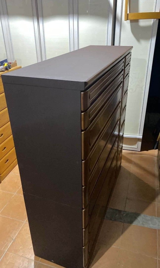 Chest Drawer Dresser (Category: Shelves, Cabinets & Racks) located in Quezon City. Submitted by dannikkishoppe2 (Listing ID 1468938780, Image 3). Description: Chest Drawer Dresser‼️₱9500‼️ L57 W18 H57.5 inches *16 drawers Please manage your expectations as there might be minimal flaws. Color may vary due to lighting, it may appear darker or lighter in person. Check photos first before buying. Please refrain from purchasing if you are particular a