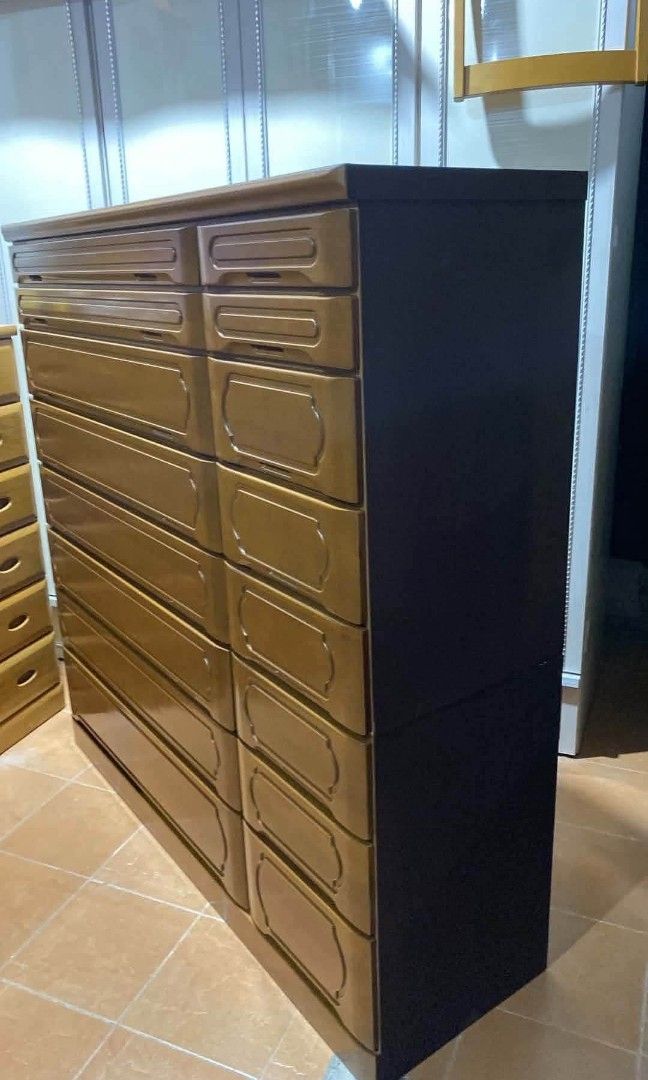 Chest Drawer Dresser (Category: Shelves, Cabinets & Racks) located in Quezon City. Submitted by dannikkishoppe2 (Listing ID 1468938780, Image 2). Description: Chest Drawer Dresser‼️₱9500‼️ L57 W18 H57.5 inches *16 drawers Please manage your expectations as there might be minimal flaws. Color may vary due to lighting, it may appear darker or lighter in person. Check photos first before buying. Please refrain from purchasing if you are particular a