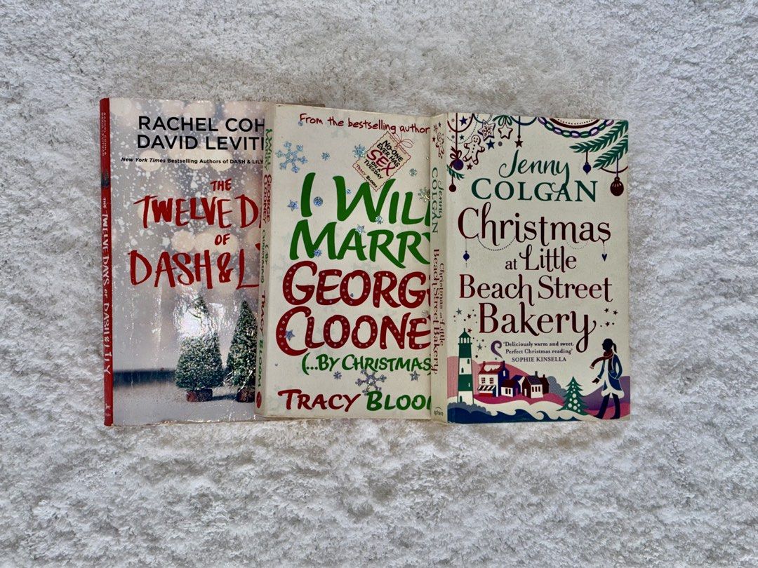 Christmas Romance Book Bundle of 3 (Category: Storybooks) located in Naga. Submitted by klutzdeclutters (Listing ID 1468938559, Image 1). Description: Includes: - The Twelve Days of Dash & Lily by Rachel Cohn & David Levithan - Christmas at Little Beach Street Bakery by Jenny Colgan - I Will Marry George Clooney by Christmas by Tracy Bloom Condition: - Covers with minimal shelf wear. The spines are fully intact. - Pages are complete and the print