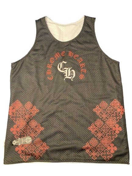 Chrome Hearts Reversible Mesh Tank Top (Category: Sleeveless) located in Bacoor. Submitted by fourtwonine_04 (Listing ID 1469092258, Image 1). Description: - Brand new with tags still attached - Reversible design with contrasting black and white sides - Distinct all-over cross graphics print - Bold large script logo on the chest - Made from breathable athletic mesh fabric.