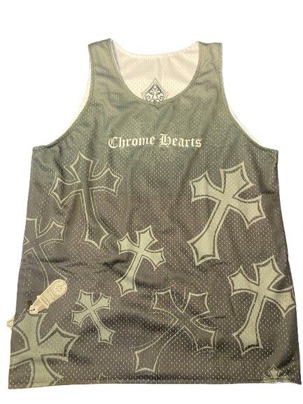 Chrome Hearts Reversible Mesh Tank Top (Category: Sleeveless) located in Bacoor. Submitted by fourtwonine_04 (Listing ID 1469092258, Image 3). Description: - Brand new with tags still attached - Reversible design with contrasting black and white sides - Distinct all-over cross graphics print - Bold large script logo on the chest - Made from breathable athletic mesh fabric.