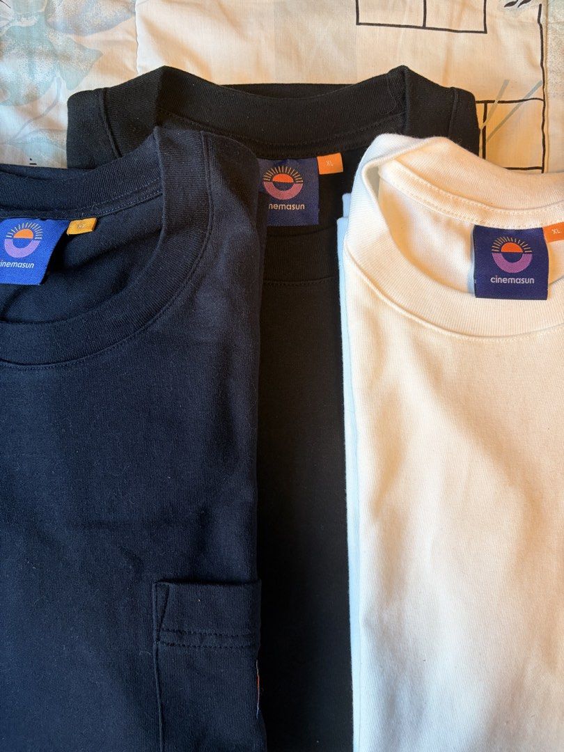 Cinemasun Heavyweight Pocket Tee (Category: Tshirts & Polo Shirts ) located in Manila. Submitted by fragranceboi (Listing ID 1469015471, Image 1). Description: - Black - Navy Blue - White Size XL Brandnew, Washed only 650 Each 1.5k for all ----------- Each shirt retails for 1,000 php.