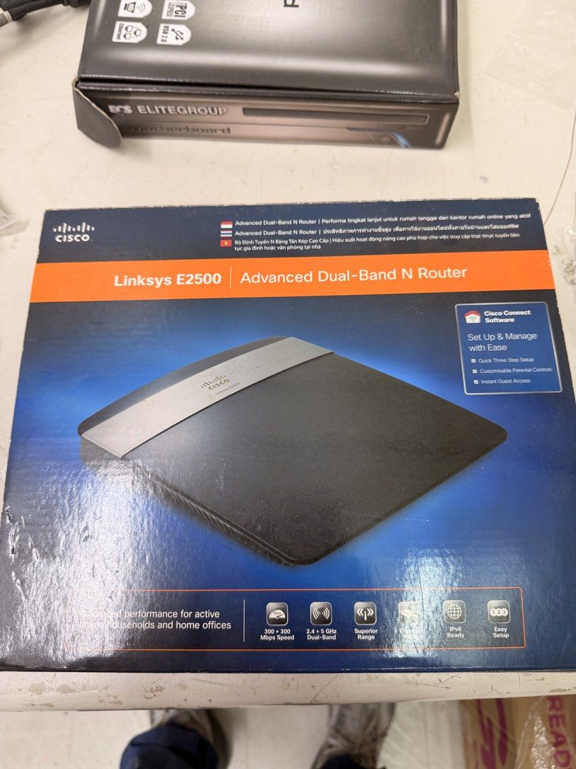 Cisco Linksys E2500 Advanced Dual-Band N Router (Category: Networking) located in Manila. Submitted by officialrodz (Listing ID 1468951992, Image 1). Description: - Brand: Cisco Linksys E2500 Dual-Band Router - Speed: Up to 300 + 300 Mbps - Coverage: Superior range for reliable home networks - Inclusions: Original box, power adapter, Ethernet cables, and startup guide - Condition: Complete set in box, great working order - turns on. .
