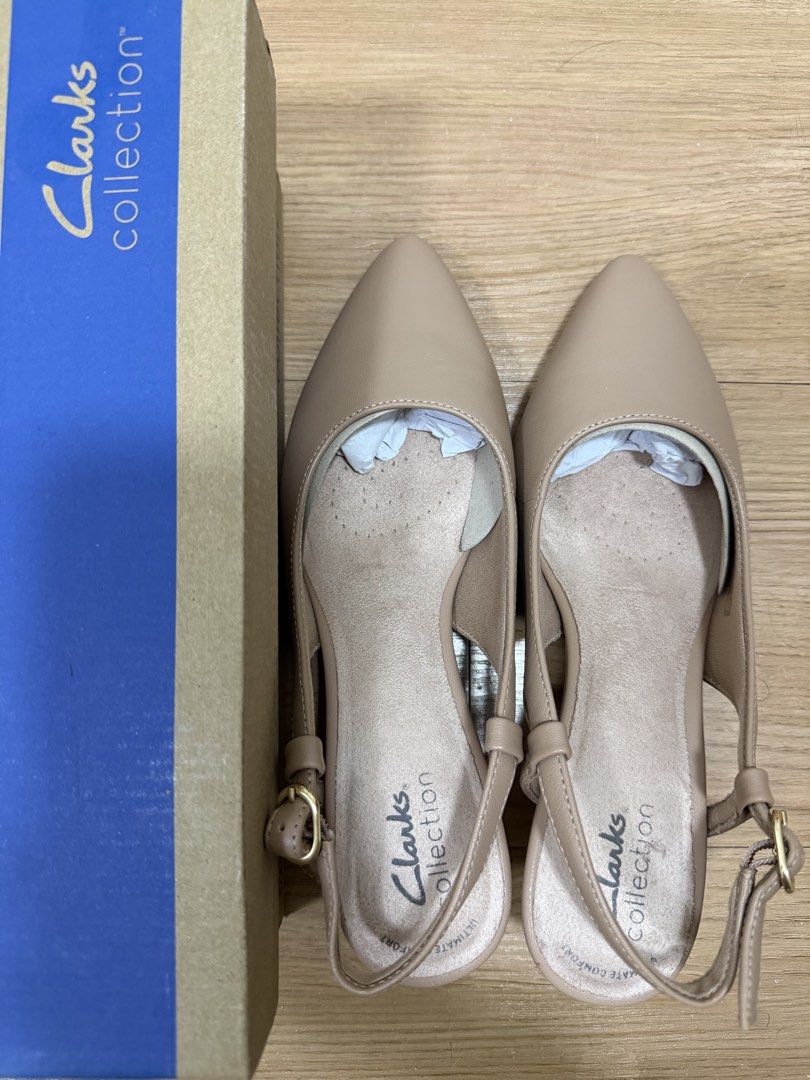 Clarks Shoes Beige Leather Slingback Heels (Category: Heels) located in Taytay. Submitted by kayecincoda (Listing ID 1469034540, Image 3). Description: Bought from Rustan’s. Worn only once to check fit. - Brand: Clarks (Model: Kepley Lane) - Size: UK 4.5 / EUR 37.5 (good for US size 6.5-7.5) - Material: Premium warm beige leather - Design: Pointed toe, adjustable buckle sling strap, and comfortable block heel - Comfort: Cushioned footbeds for all