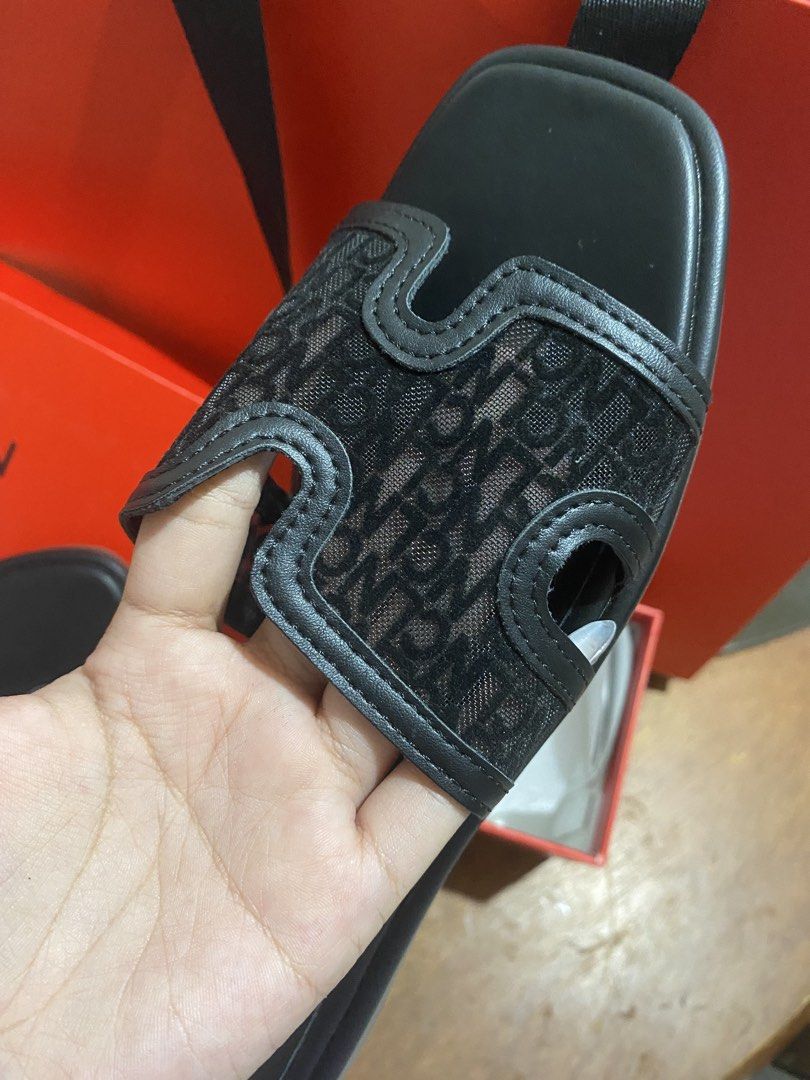 CLN Black Monogram Mesh Slide Sandals Size 38 (Category: Flats & Sandals) located in Manila. Submitted by ayamemaree (Listing ID 1468967128, Image 2). Description: - Brand: CLN - Style: Black slide sandals with square toe - Size: 38 - Material: Mesh strap with monogram pattern and leather trim - Condition: Brand new, unworn, and kept clean in storage - Inclusions: Original shoe box and paper bag included.