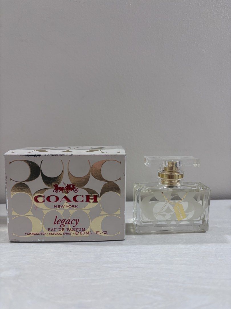 Coach Legacy Eau De Parfum 30ml (Category: Fragrance & Deodorants) located in Caloocan City. Submitted by stuff_shop (Listing ID 1469086973, Image 1). Description: - Authentic Coach Legacy Eau de Parfum - 30ml / 1.0 fl oz bottle (Full, with spray nozzle) - Comes with original gold and white signature C outer box - Beautiful glass bottle featuring frosted C logos, clear cap, and a chic gold charm on a beaded chain - Ideal for daily wear or gifting