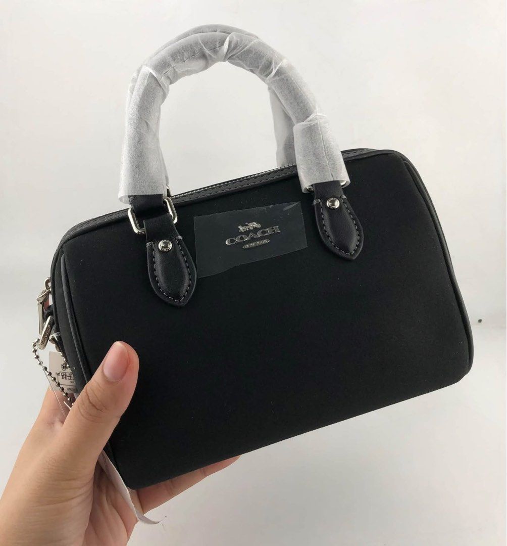 Coach Micro Rowan Black Suede Crossbody Bag (Category: Cross-body Bags) located in Manila. Submitted by msddirectfactoryoutlet (Listing ID 1468993409, Image 3). Description: Size 6" (L) x 4" (H) x 3 1/4" (W) .