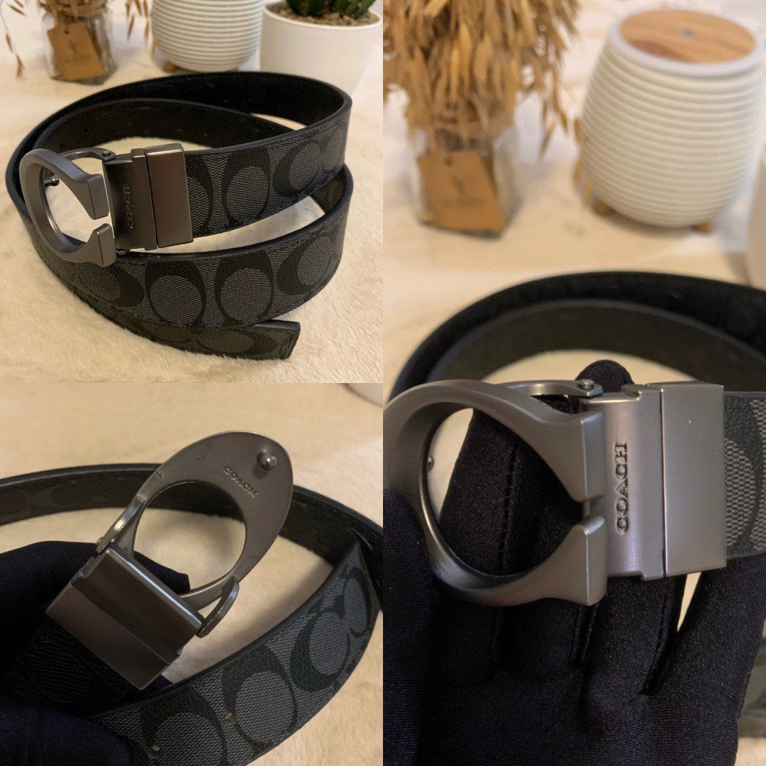 Coach Signature C Reversible Leather Belt (Category: Belts) located in Manila. Submitted by paulbrayan37775 (Listing ID 1469102333, Image 1). Description: - Authentic Coach reversible belt - Signature C coated canvas on one side, solid black leather on the reverse - Sleek gunmetal hardware with rotatable branded buckle - Standard pin buckle closure with adjustable length - Perfect for both casual and formal wear.