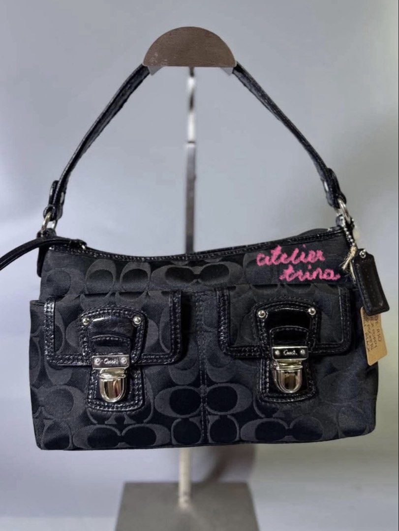 Coach Signature Double Pocket in Black (Category: Shoulder Bags) located in Cebu City. Submitted by ateliertrina (Listing ID 1469088428, Image 1). Description: Coach Signature Two Pocket in Black – 6,799 + sf (hard to find bag) 𑣲 9/10; rank A-AB 𑣲 issue: none 𑣲 pre-order 𑣲 open for layaway 2 weeks w/ 50% nrdp & add fee Each item is a genuine pre-loved vintage piece that may feature minor signs of age, handling, or storage. Please review all d