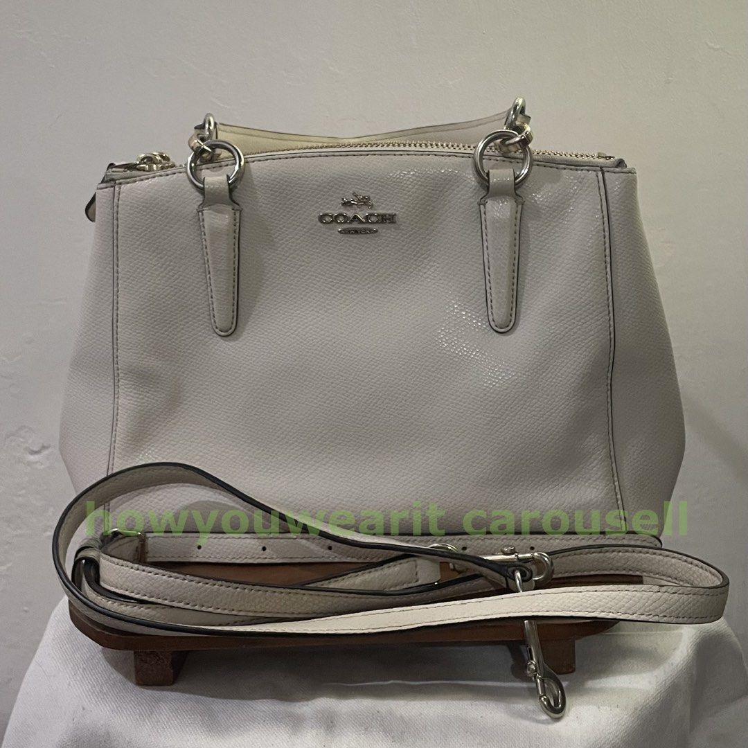 Coach Mini Christie Carryall (Category: Luxury Bags & Wallets) located in Paranaque City. Submitted by howyouwearit (Listing ID 1469048262, Image 2). Description: Coach Christie Carryall in crossgrain leather - so pretty in person. Can be used for formal events. One of the bags I wish I can keep. - already cleaned and polished. Flaw/s: - no hangtag - fading metal platings - inner cloth stains, can’t properly clean it because it’s sewn into the ba