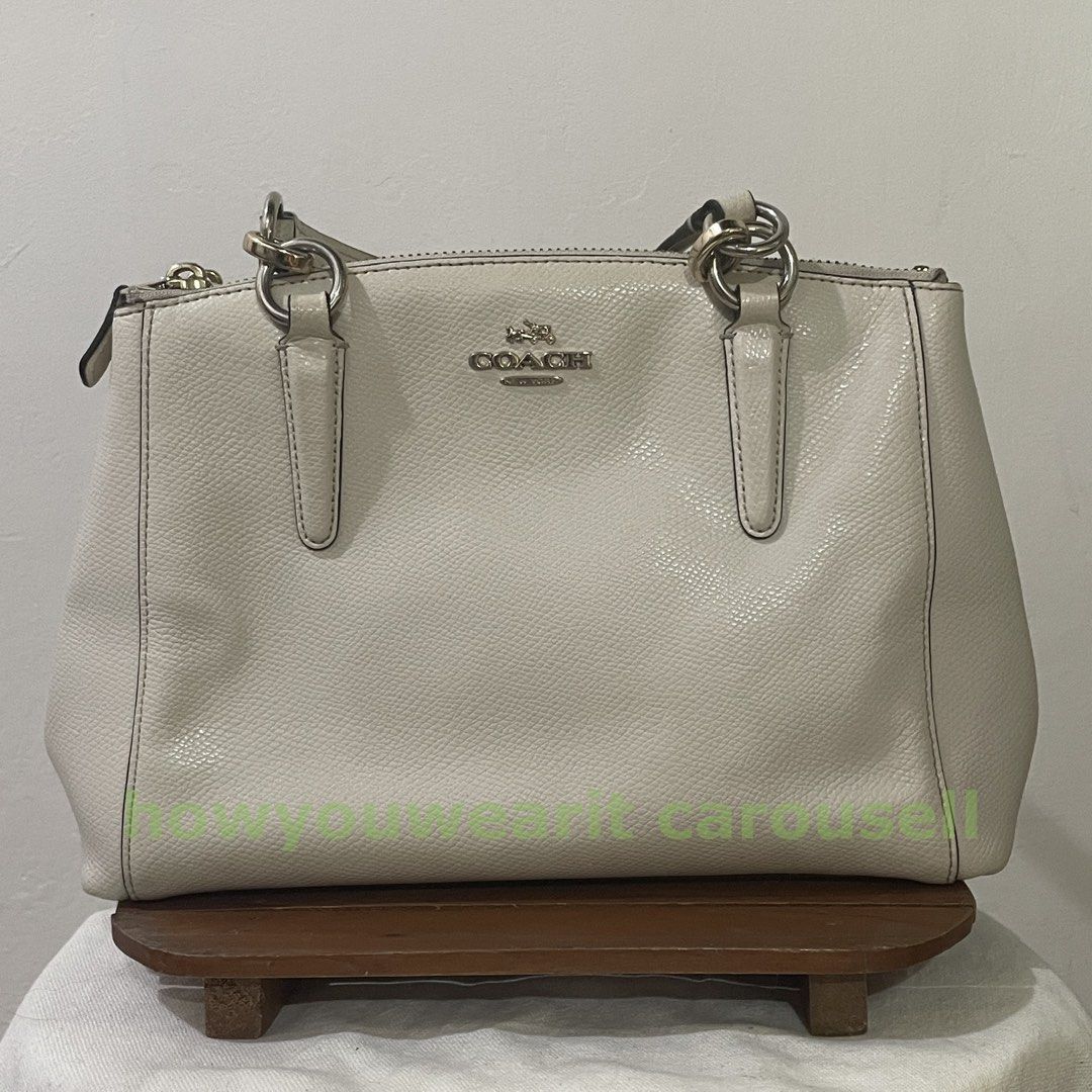 Coach Mini Christie Carryall (Category: Luxury Bags & Wallets) located in Paranaque City. Submitted by howyouwearit (Listing ID 1469048262, Image 1). Description: Coach Christie Carryall in crossgrain leather - so pretty in person. Can be used for formal events. One of the bags I wish I can keep. - already cleaned and polished. Flaw/s: - no hangtag - fading metal platings - inner cloth stains, can’t properly clean it because it’s sewn into the ba