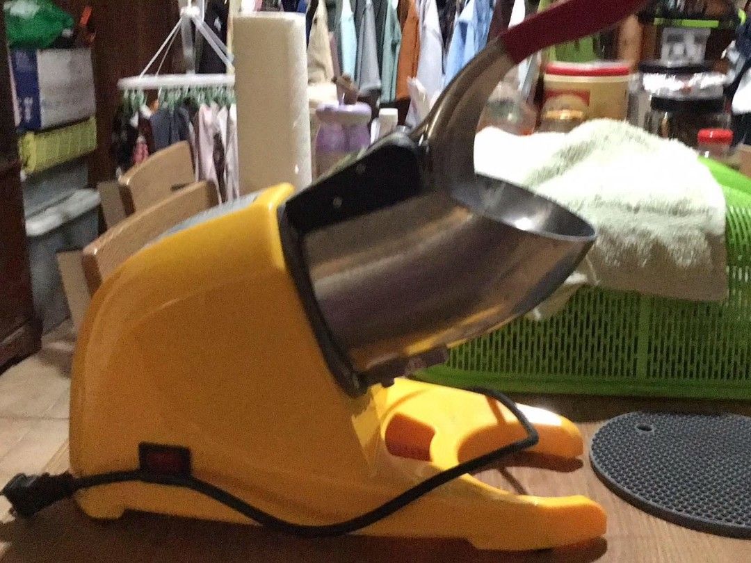 Commercial Electric Ice Crusher Machine Yellow (Category: Juicers, Blenders & Grinders) located in Quezon City. Submitted by rolenalma (Listing ID 1469106560, Image 3). Description: - Vibrant yellow heavy-duty electric ice crusher (approx. 6kg) - Powerful 500W motor with stainless steel hopper and red handle lever - Plugs into standard wall outlets with a simple side on/off switch - Shaves ice super fast for refreshing drinks and desserts - Clean