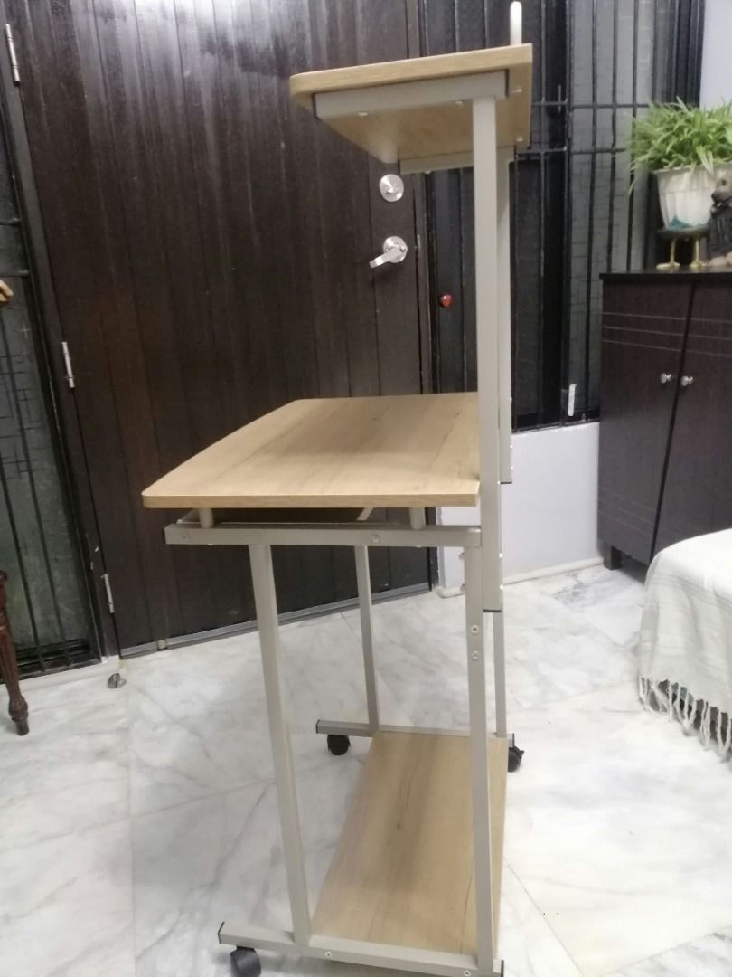 Computer desk with top and bottom storage shelves (Category: Office Furniture & Fixtures) located in Muntinlupa City. Submitted by aecyac (Listing ID 1469080894, Image 1). Description: 𝐂𝐨𝐦𝐩𝐮𝐭𝐞𝐫 𝐃𝐞𝐬𝐤 Brand: San-Yang Model: 405310 Dimension: 60 x 40 x 115 cm (LWH) (See photo for scale) Never used; original packaging box & assembly instruction none To be delivered as an assembled one piece (as shown in the photo) 𝐋𝐎𝐂𝐀𝐓𝐈𝐎𝐍: 𝐁𝐫𝐠